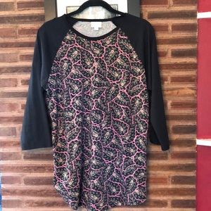 Lularoe Randy with black sleeves paisley pattern.